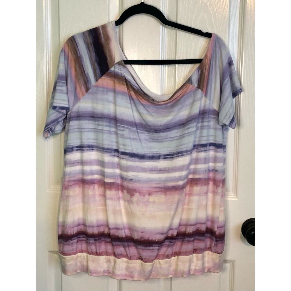 Torrid Off-Shoulder Super Soft Tee Purple & Pink Knit Top - Torrid 1 (1X 14/16) - Picture 2 of 7
